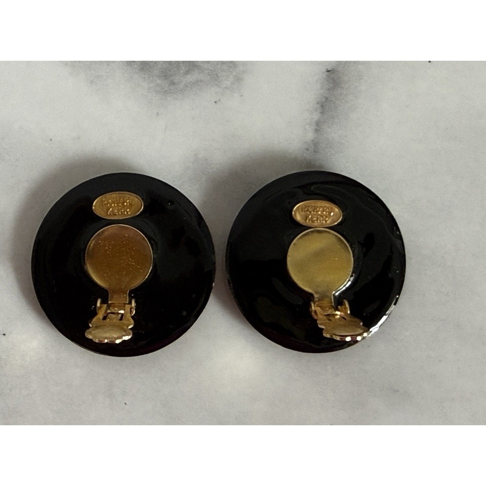 Vintage Richard Kerr Large Clip On Pave Iridescent Rhinestone Earrings Gold Tone - Picture 2 of 4